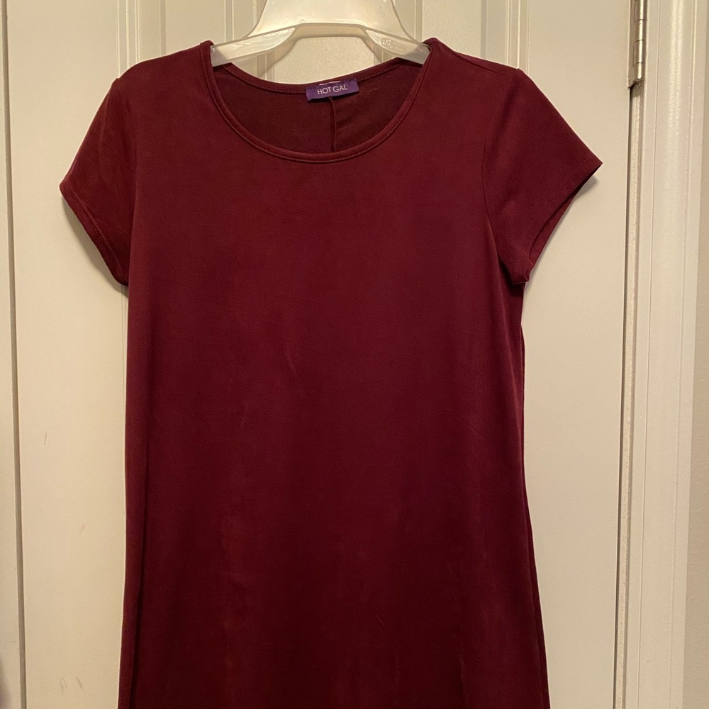 Maroon Velour Mini T-Shirt Dress